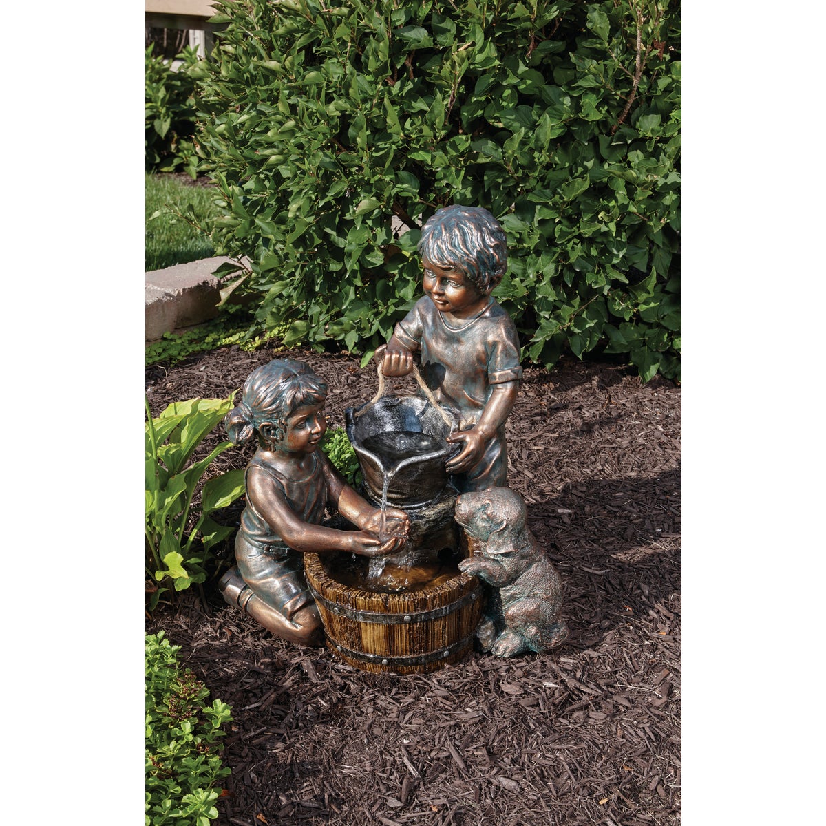 Best Garden 12.2 In. W. x 21 In. H. x 17.3 In. L. Resin Kids & Pail Fountain