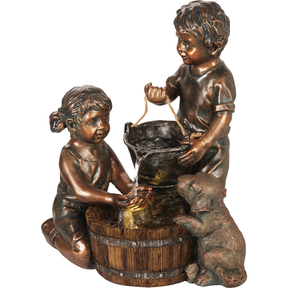 Best Garden 12.2 In. W. x 21 In. H. x 17.3 In. L. Resin Kids & Pail Fountain