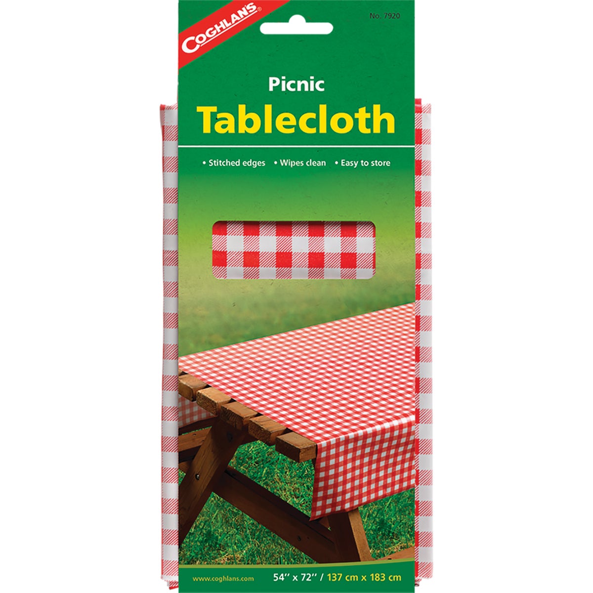 Coghlans 54 In. W. x 72 In. L. Red & White Plaid Vinyl Picnic Tablecloth