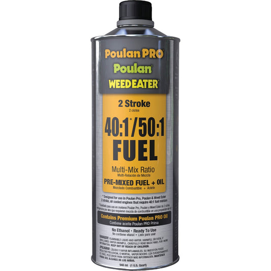 Poulan Pro Weedeater 1 Quart 40:1/50:1 Ethanol-Free Small Engine Multi-Mix Fuel & Oil Pre-Mix