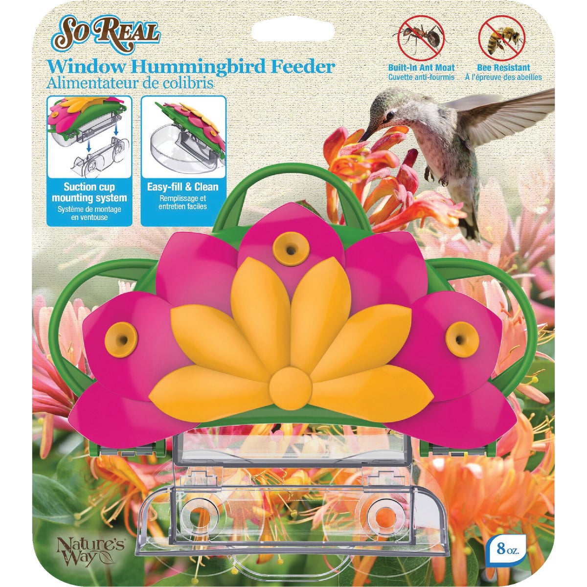 Nature's Way So Real 8 Oz. Honeysuckle Window Cling Flower Hummingbird Feeder