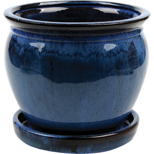 Southern Patio Wisteria 6 In. Dia. x 5.3 In. H. Dripping Blue Clay Planter