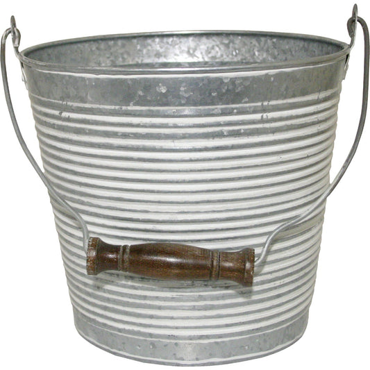 Robert Allen Vintage 10 In. White Wash Ribbed Galvanized Metal Planter