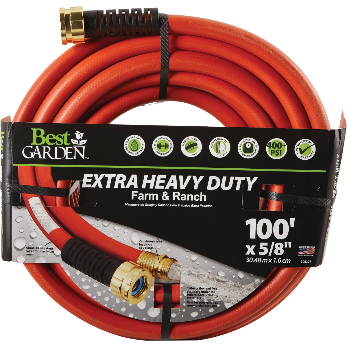 Best Garden Extra Heavy Duty Farm & Ranch 5/8 In. Dia. x 100 Ft. L. Drinking Water Safe Hot Water Hose