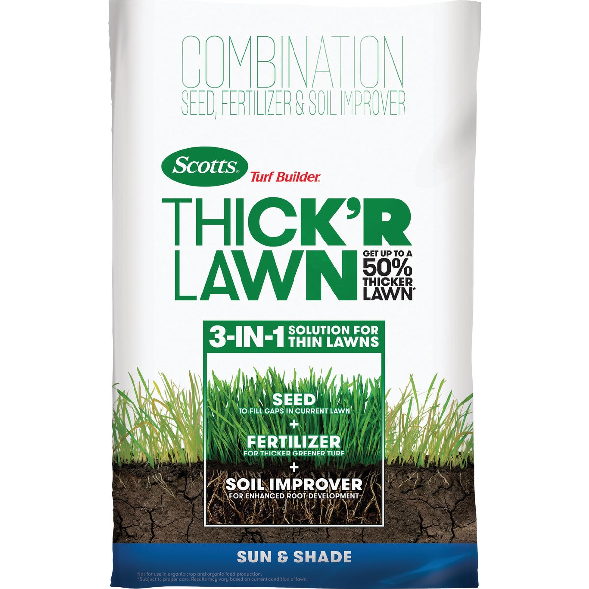 Scotts Turf Builder ThickR Lawn 40 Lb. 4000 Sq. Ft. Coverage Combination Sun & Shade Grass Seed, Fertilizer, & Soil Improver