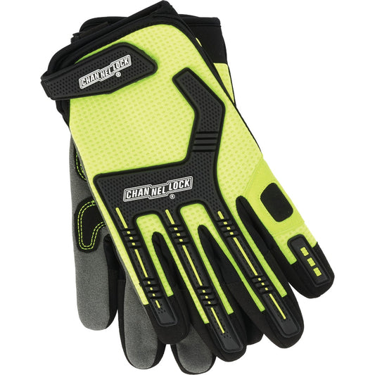 Channellock Men's Medium Synthetic Leather Heavy-Duty Mechanics Glove, Hi-Visibility Yellow