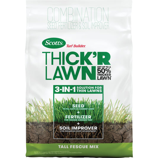 Scotts Turf Builder ThickR Lawn 12 Lb. 1200 Sq. Ft. Coverage Combination Tall Fescue Mix Grass Seed, Fertilizer, & Soil Improver
