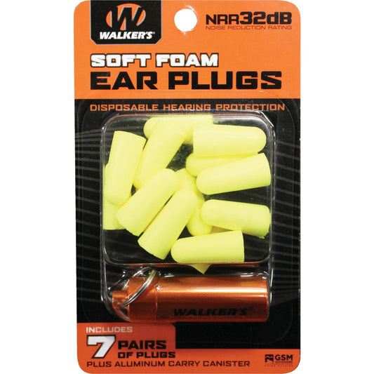 Walker's Soft Foam Neon Yellow Ear Plugs (7-Pair)