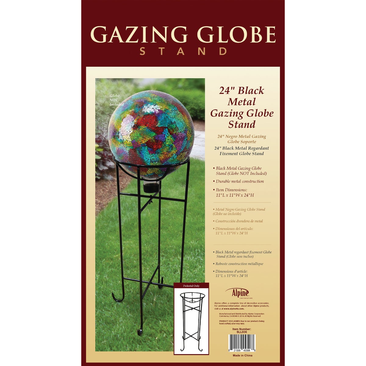 Alpine 13 In. W. x 24 In. H. x 13 In. L. Black Metal Gazing Globe Stand