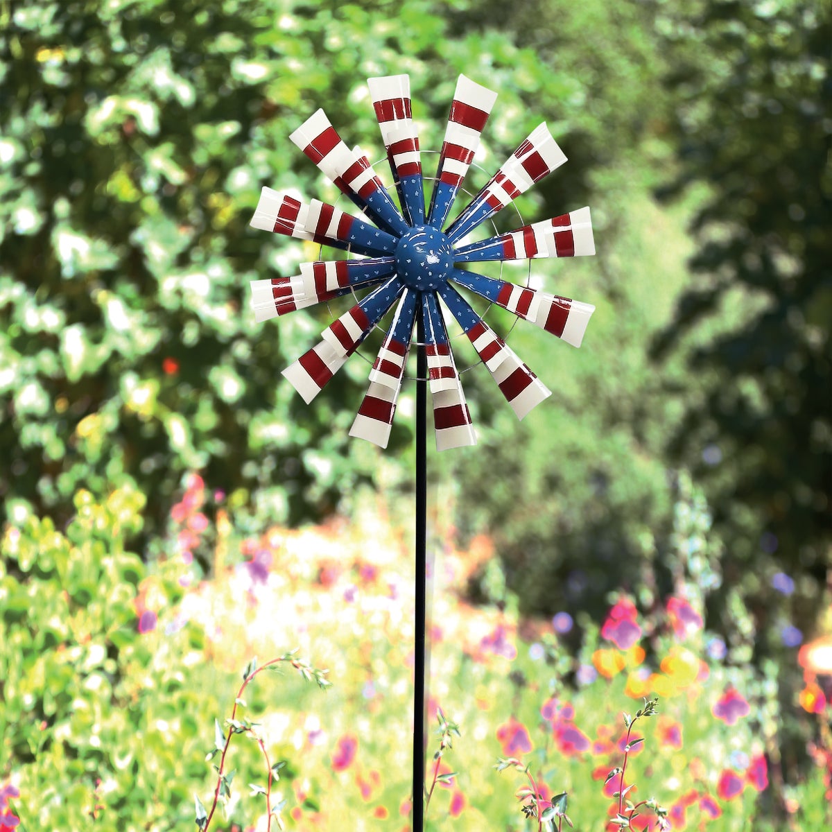 Alpine 75 In. H. Metal Patriotic Windmill Garden Stake Lawn Ornament