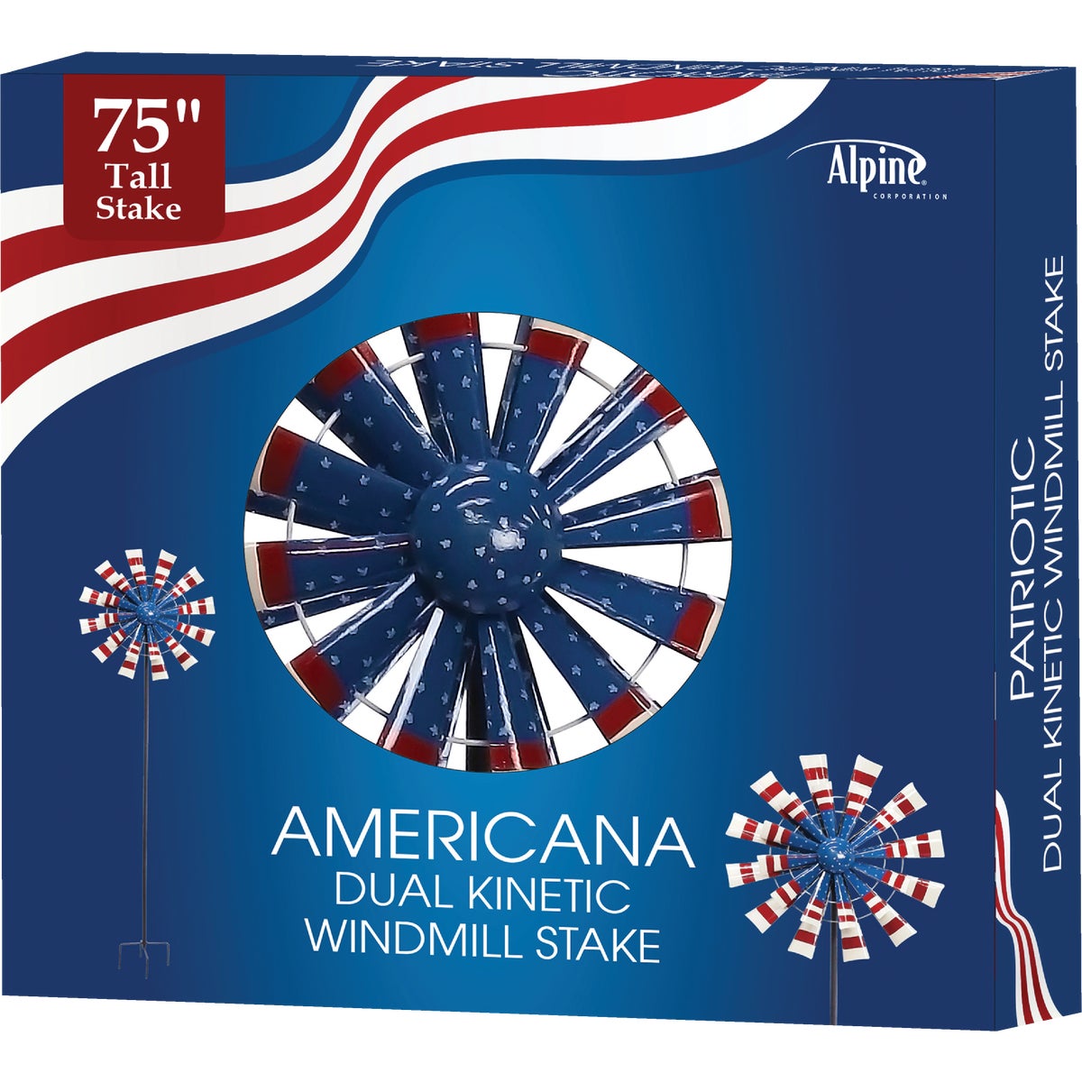 Alpine 75 In. H. Metal Patriotic Windmill Garden Stake Lawn Ornament