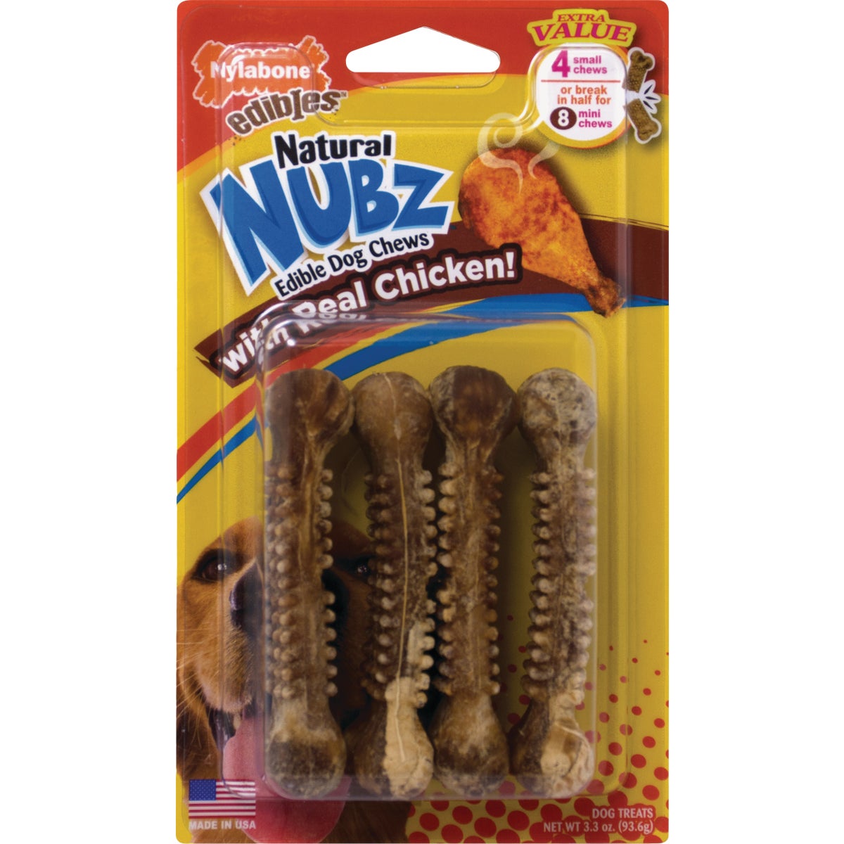 Nylabone Edibles Natural Nubz Chicken Flavor Dental Dog Treat Chew (4-Pack)