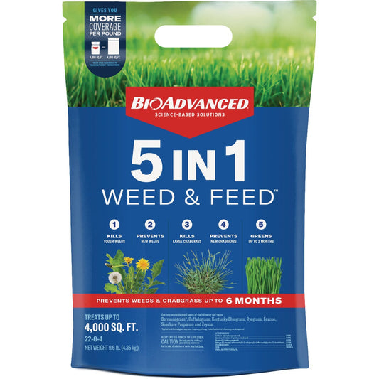 BioAdvanced 5-In-1 Weed & Feed 9.6 Lb. 4000 Sq. Ft. Lawn Fertilizer with Weed Killer