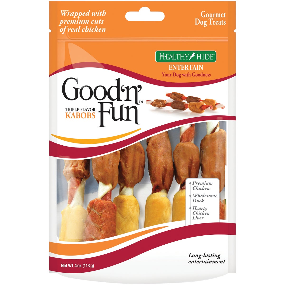 Healthy Hide Good 'n Fun Triple Flavor Kabobs Chicken, Duck, & Chicken Liver Dog Treat, 4 Oz.