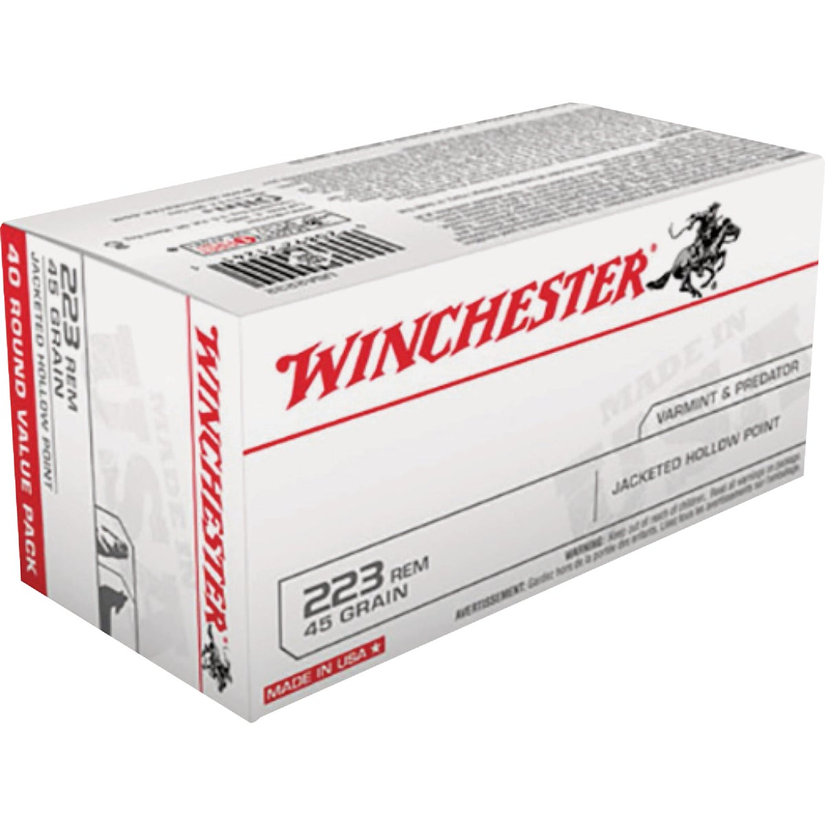 Winchester USA .223 Rem 45 Grain JHP Centerfire Ammunition Cartridges