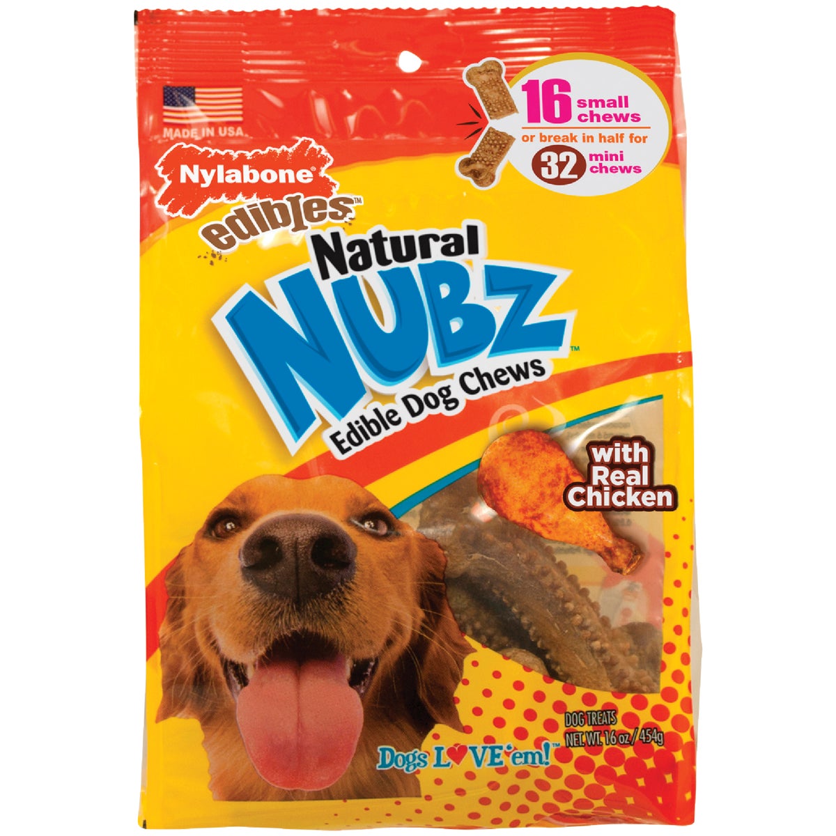 Nylabone Edibles Natural Nubz Chicken Flavor Dental Dog Treat Chew (16-Pack)