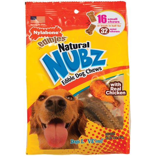 Nylabone Edibles Natural Nubz Chicken Flavor Dental Dog Treat Chew (16-Pack)