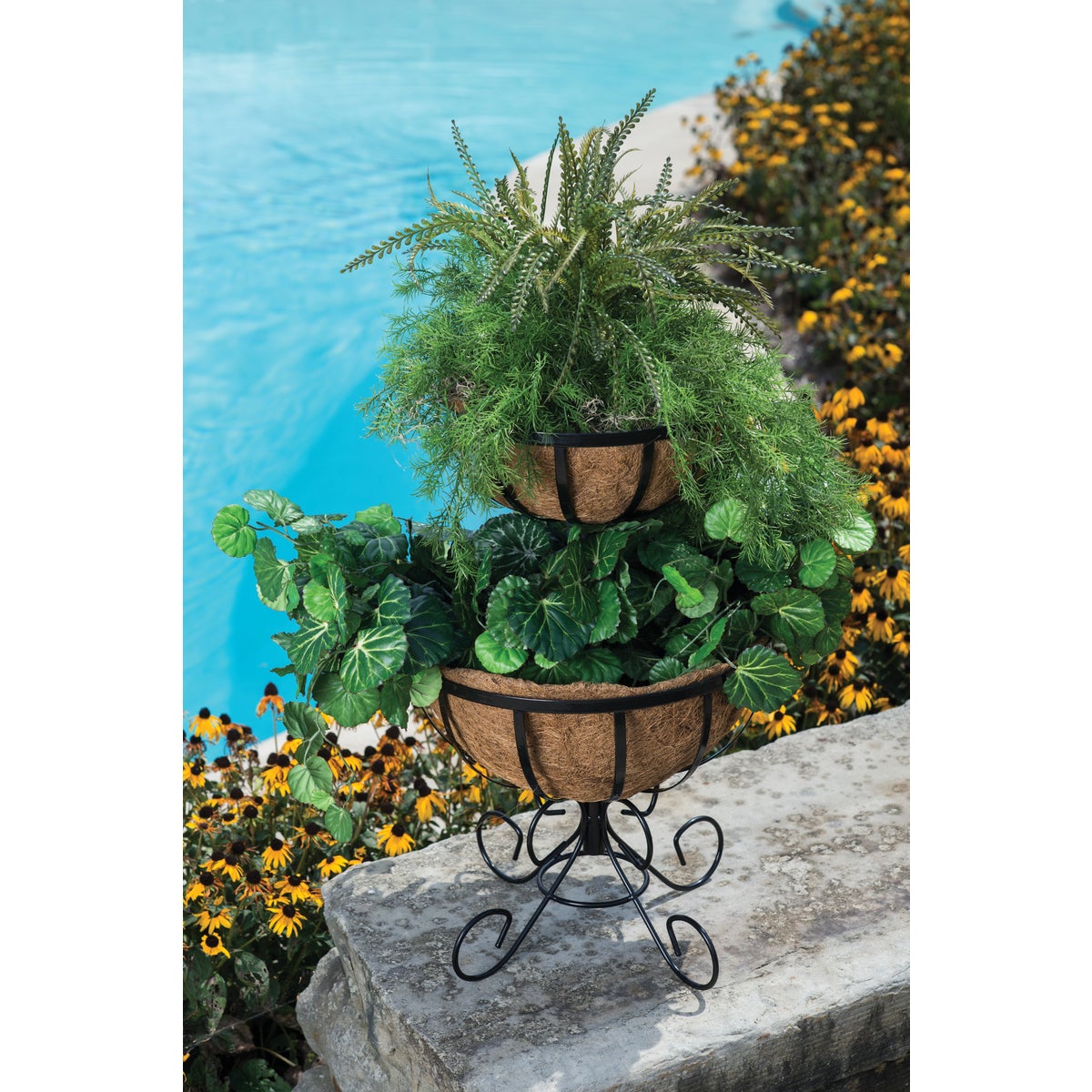 Best Garden Black Steel 27 In. H. 2-Tier Plant Stand