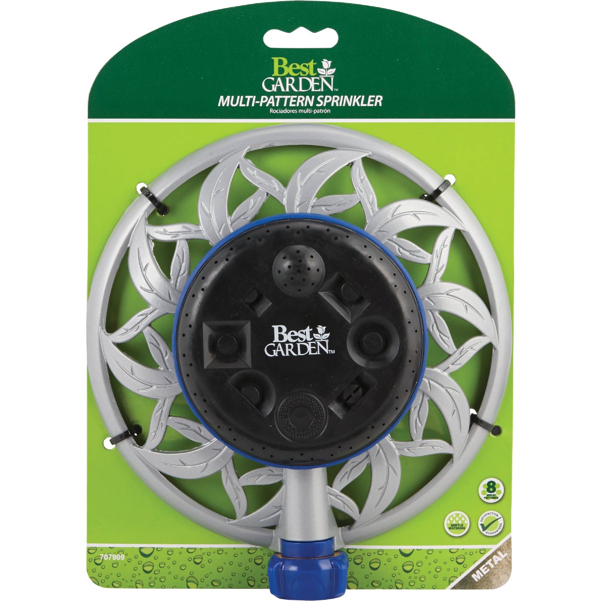 Best Garden Metal Varied Coverage Stationary Turret Sprinkler, Blue/Gray/Black