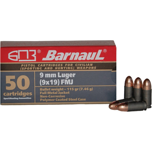 Barnaul Ammunition 9mm Luger 115 Grain FMJ Centerfire Ammunition Cartridges