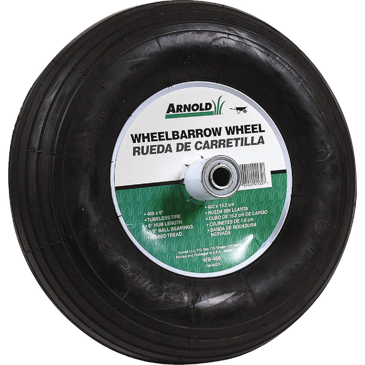 Arnold 14 x 400-6 In. Pneumatic Wheelbarrow Wheel with 6 In. Hub