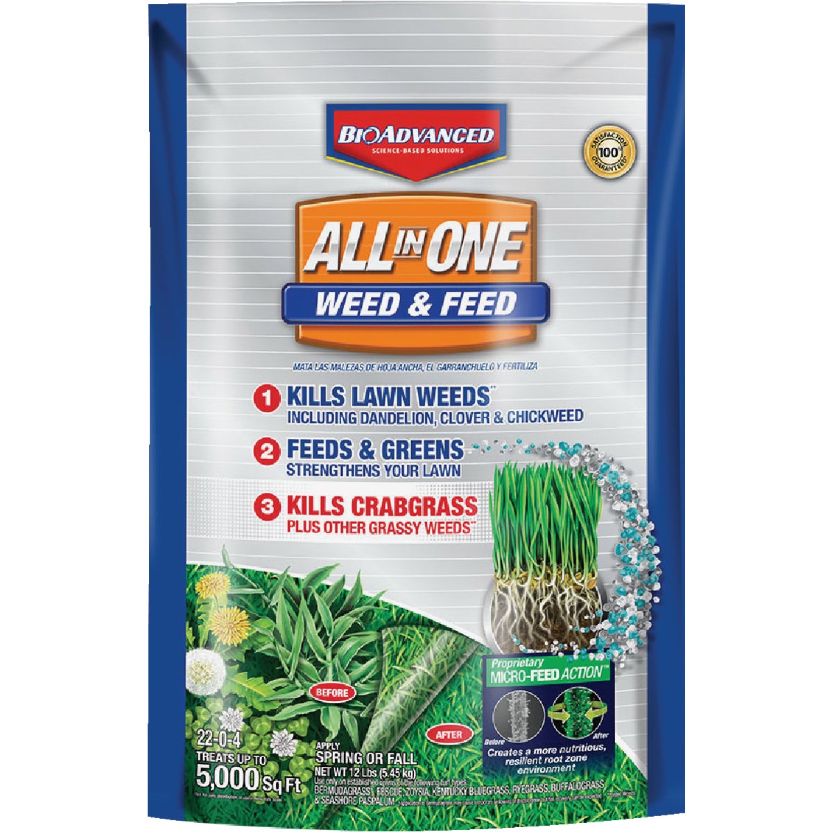 BioAdvanced All-In-1 12 Lb. 5000 Sq. Ft. 22-0-4 Weed & Feed Lawn Fertilizer with Weed Killer