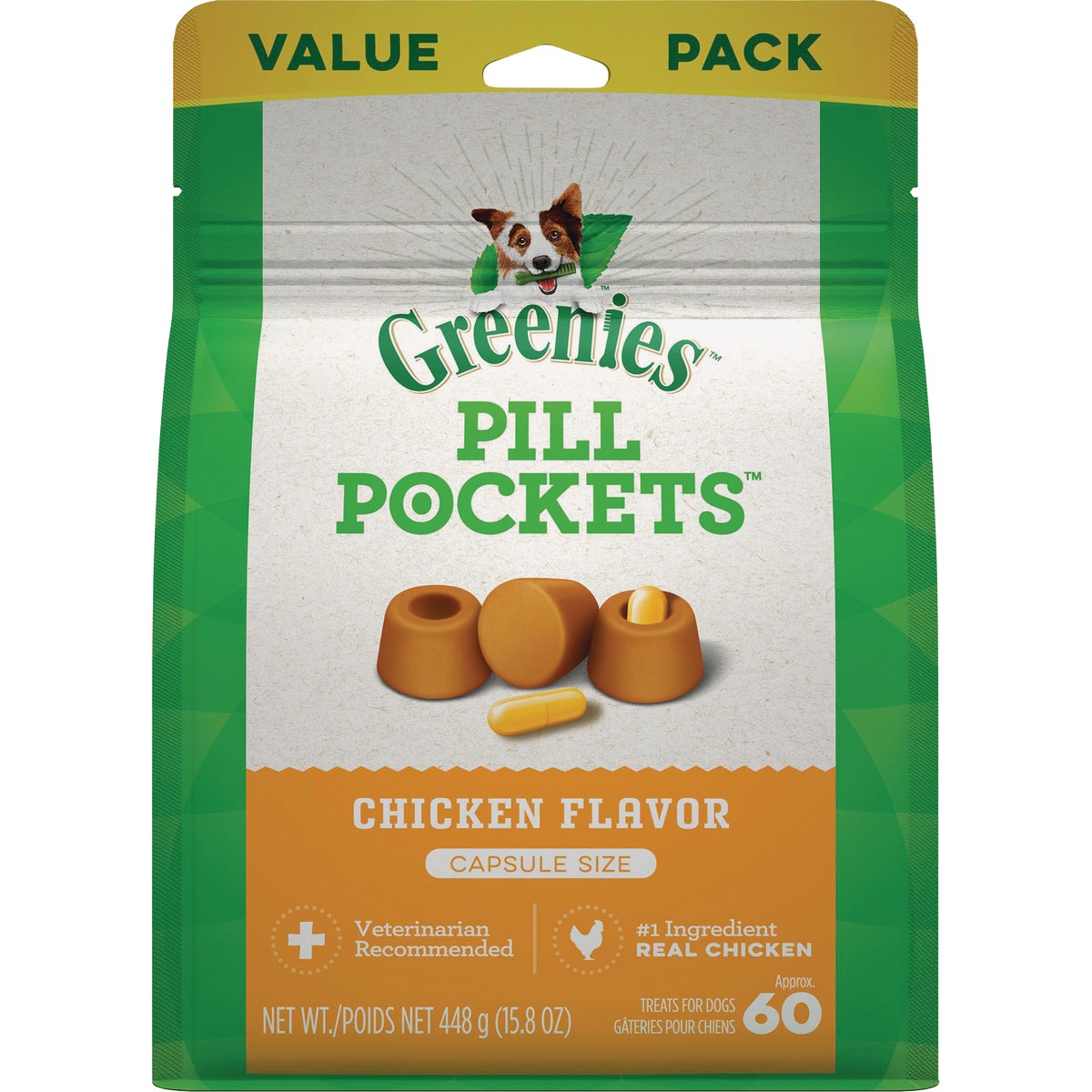 Greenies Capsule Pill Pockets Chicken Flavor Chewy Dog Treat (60-Pack)