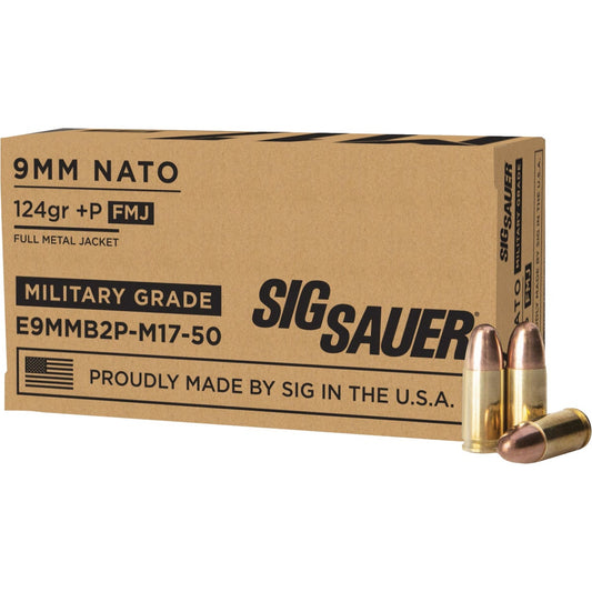 Sig Elite Performance 9mm 124 Grain FMJ Military Grade Centerfire Ammunition Cartridges