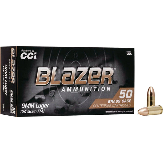 CCI Blazer Brass 9mm 124 Grain FMJ Centerfire Ammunition Cartridges