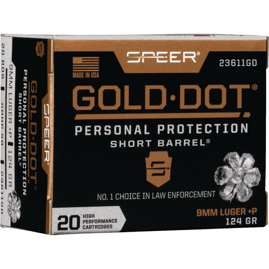 Speer Gold Dot 9mm 124 Grain HP Short Barrel Centerfire Ammunition Cartridges