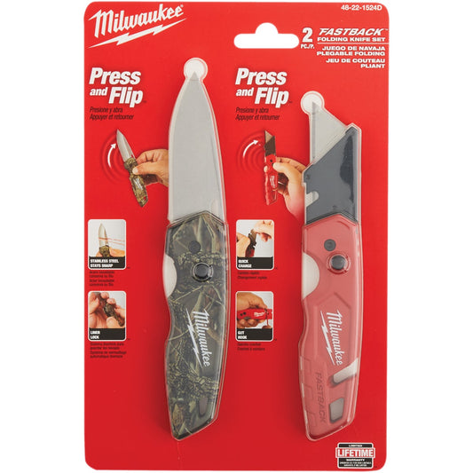 Milwaukee FASTBACK Fixed Folding Utility Knife Set (2-Pack)