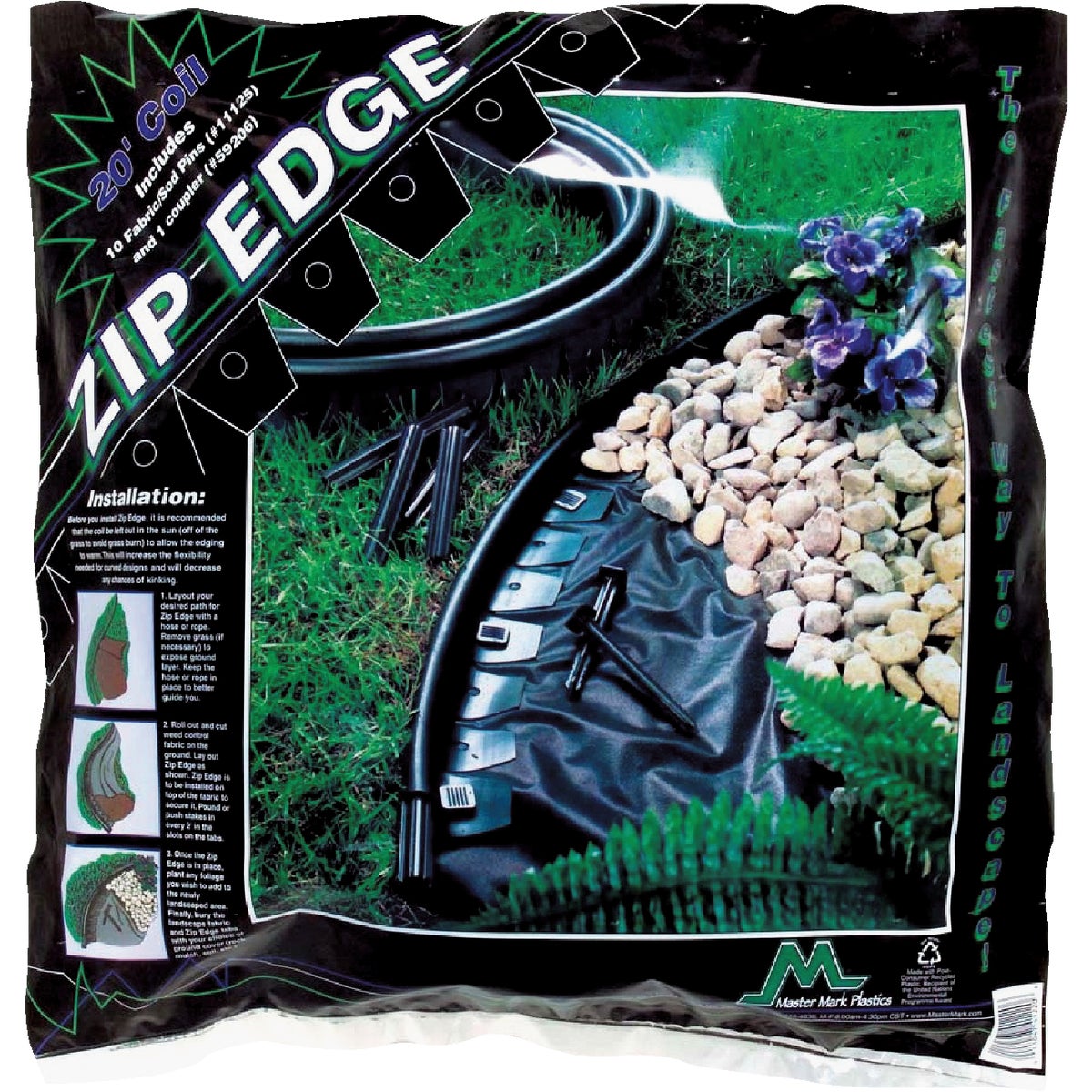 Master Mark Zip Edge 1 In. H. x 20 Ft. L. Black Recycled Plastic Lawn Edging