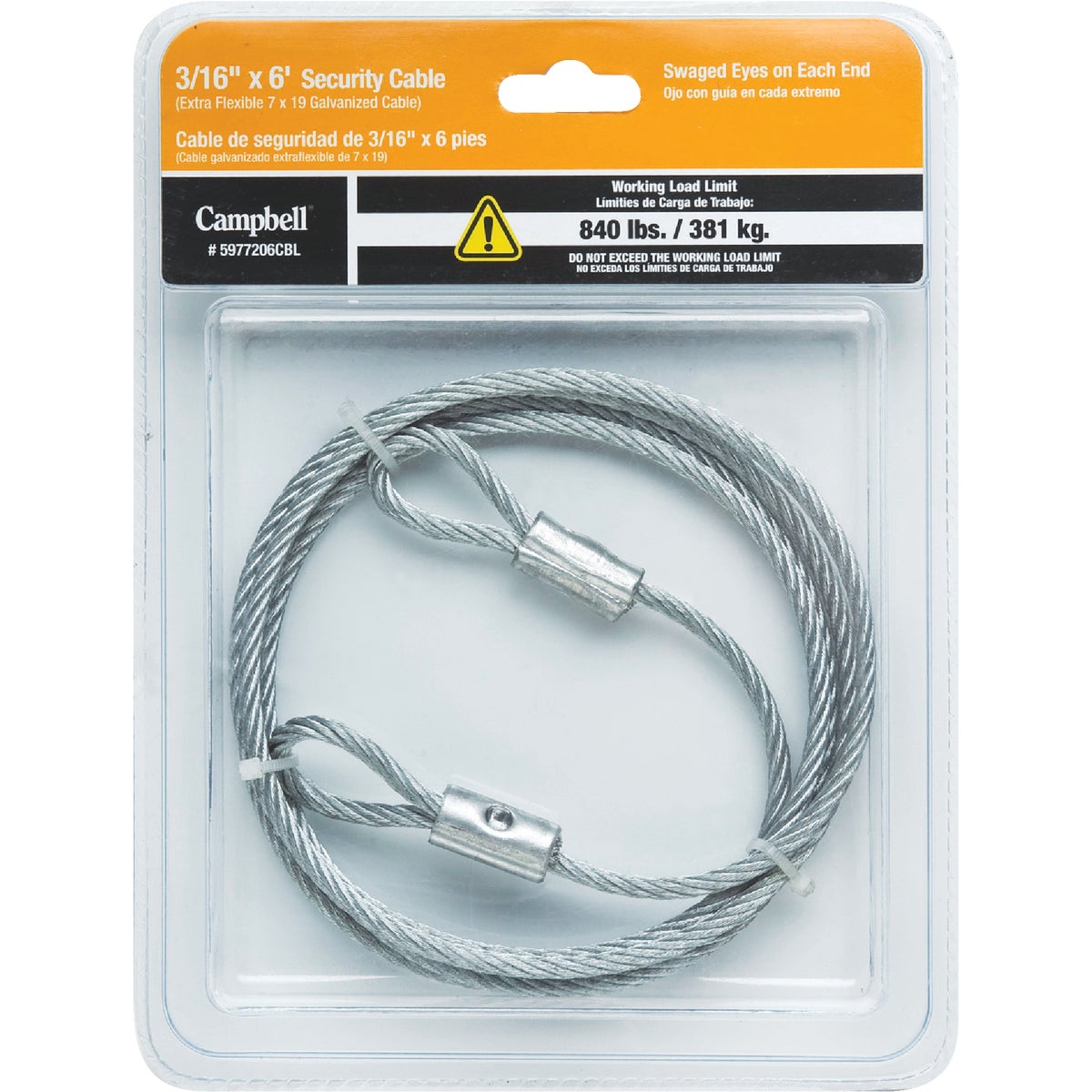 Campbell 3/16 In. x 6 Ft. Galvanized Security Cable