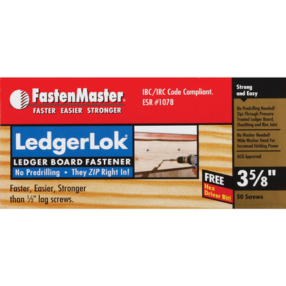 FastenMaster LedgerLok 0.305 In. x 3-5/8 In. Coarse Steel Hex-Head Ledger Board Fasteners (50 Ct. Box)