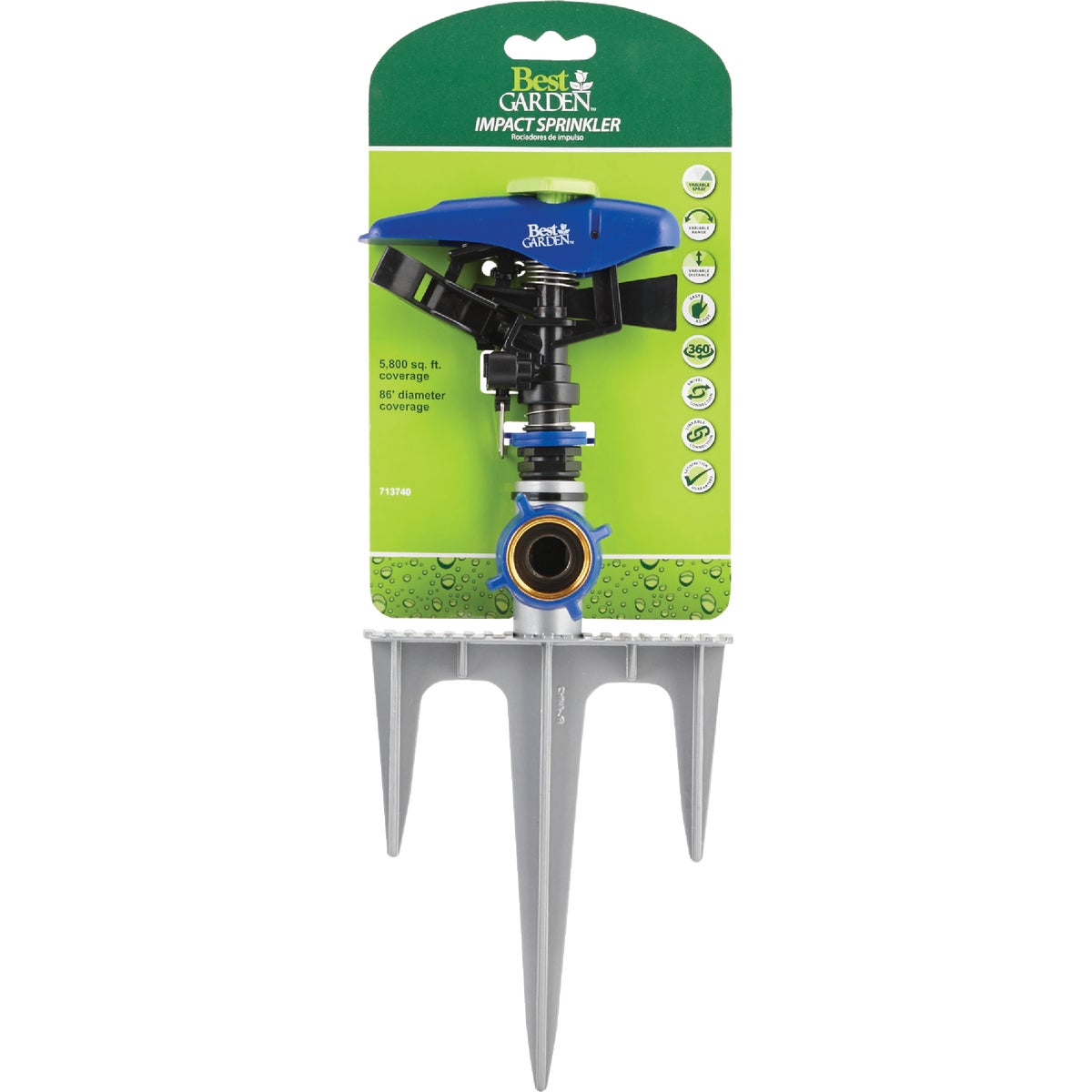 Best Garden Poly & Metal 5800 Sq. Ft. Triple Spike Impulse Sprinkler