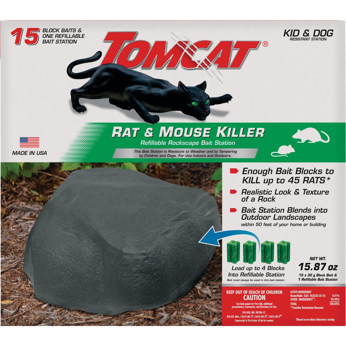 Tomcat Rockscape Refillable Bait Station - 1 Station + 15 Block Baits