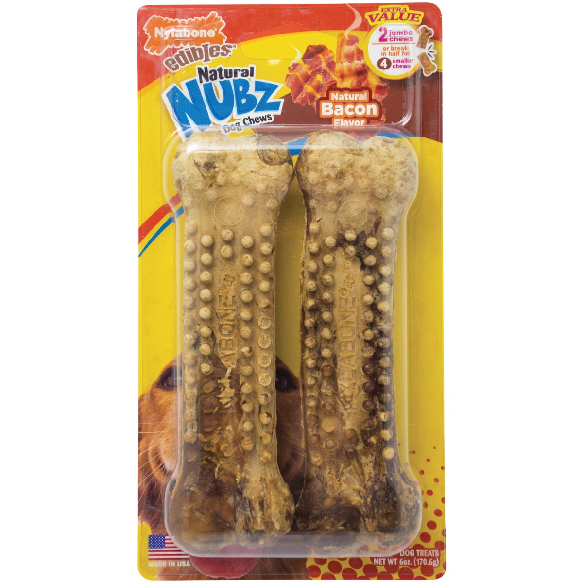 Nylabone Edibles Natural Nubz Bacon Flavor Dental Dog Treat Chew (2-Pack)