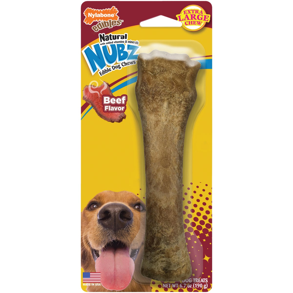 Nylabone Edibles Natural Nubz 6.7 Oz. Beef Flavor Extra Large Chew Bone