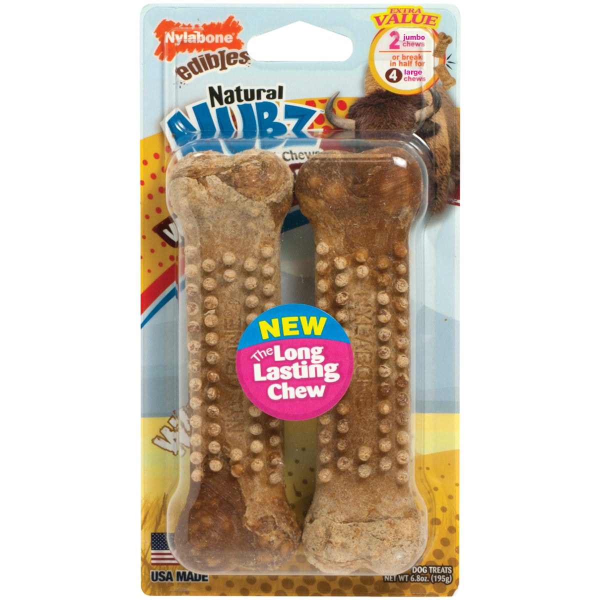Nylabone Edibles Natural Nubz Bison Flavor Dental Dog Treat Chew (2-Pack)
