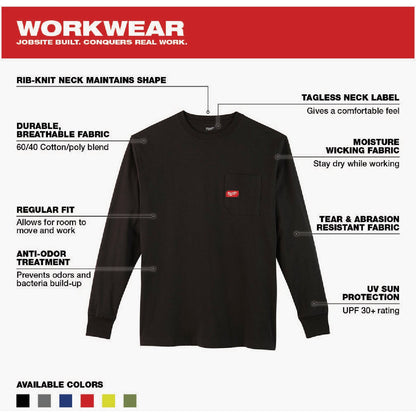 Milwaukee 2XL Black Long Sleeve Men's Heavy-Duty Pocket Shirt