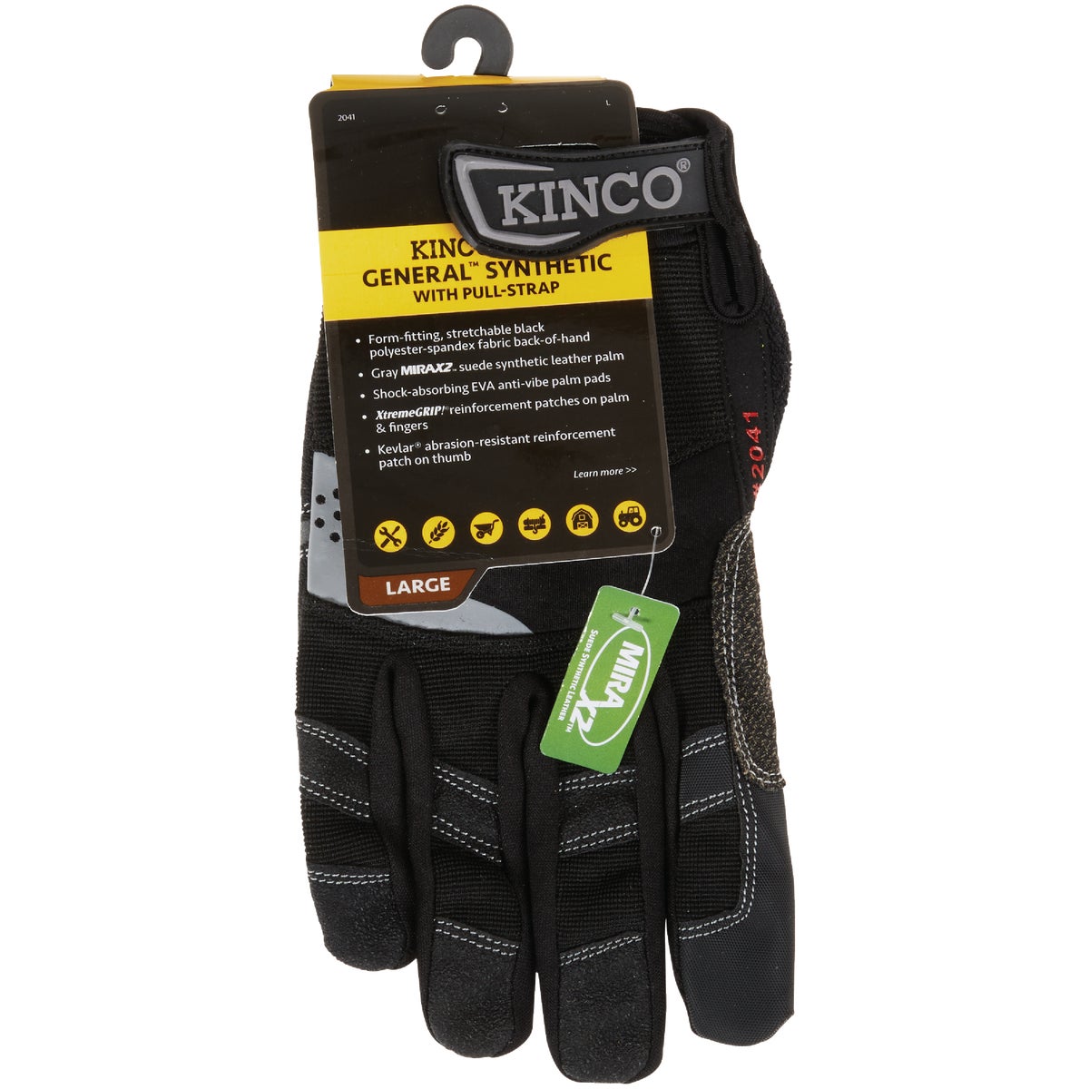 KincoPro General Men's Large Black Polyester-Spandex Work Glove