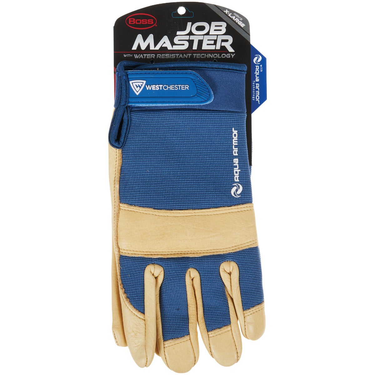 Boss Job Master Aqua Armor Men's XL Blue & Tan Leather Work Glove