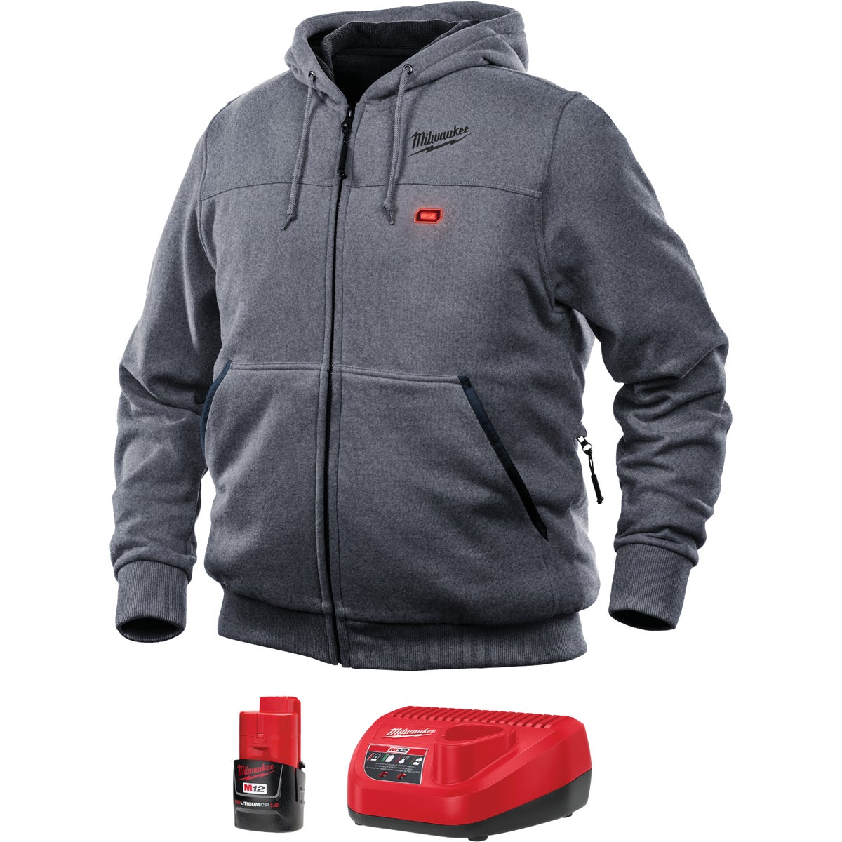 Milwaukee M12 Medium Gray Men's Heated Full Zip Hooded Sweatshirt