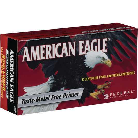 Federal American Eagle 9mm 115 Grain FMJ Centerfire Ammunition Cartridges