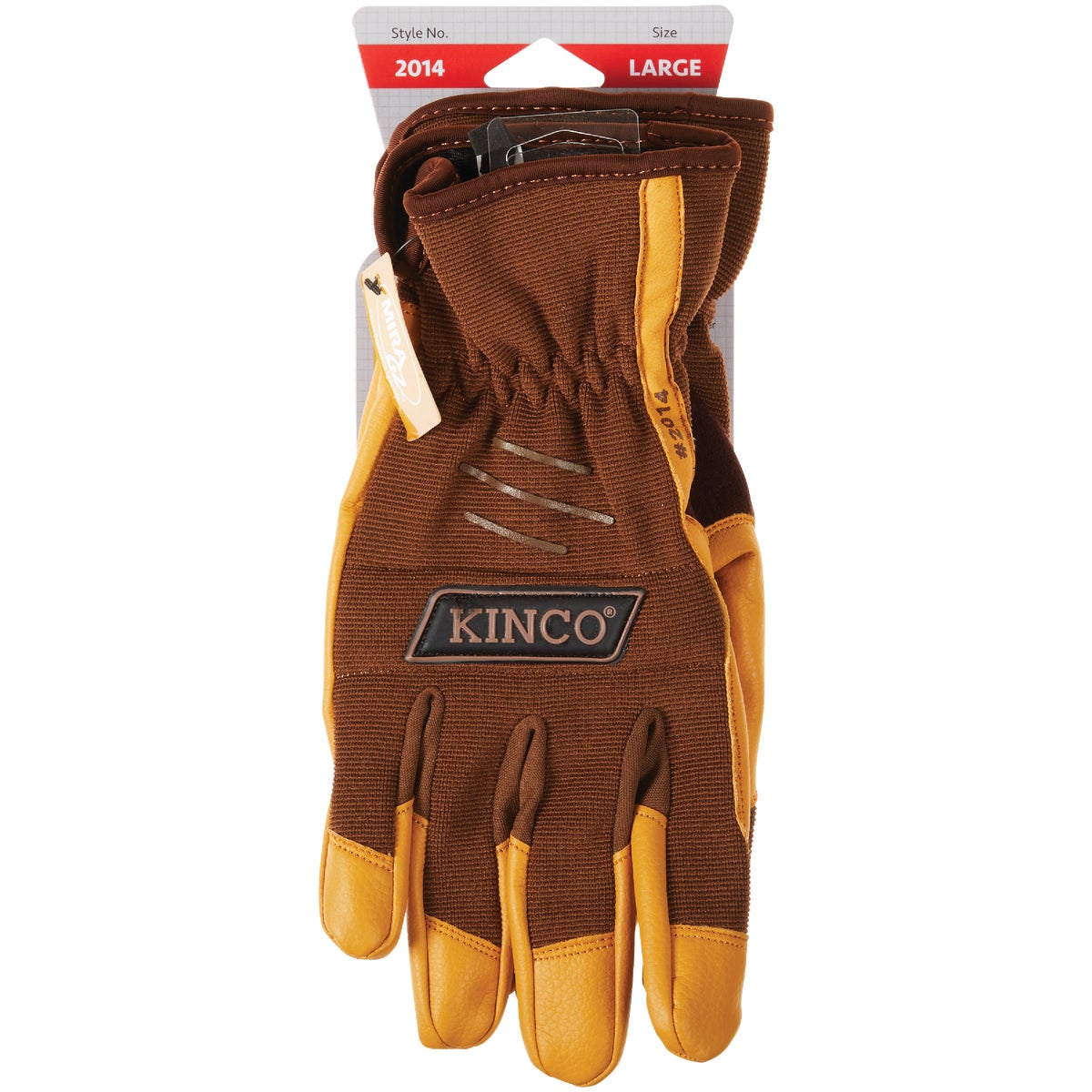 KincoPro Men's Large Brown Polyester-Spandex Fabric Back Work Glove