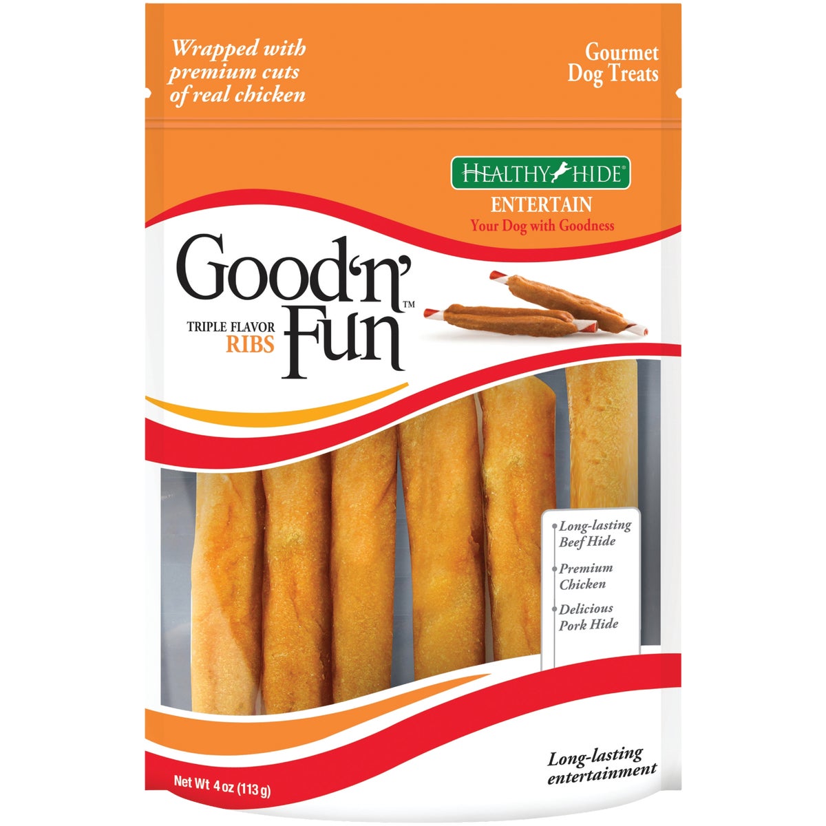 Healthy Hide Good 'n Fun Triple Flavor Ribs Beef, Pork, & Chicken Dog Treat, 4 Oz.