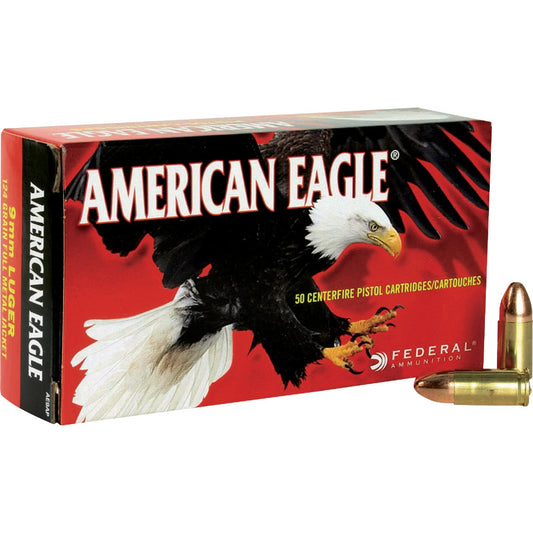 Federal American Eagle 9mm 124 Grain FMJ Centerfire Ammunition Cartridges