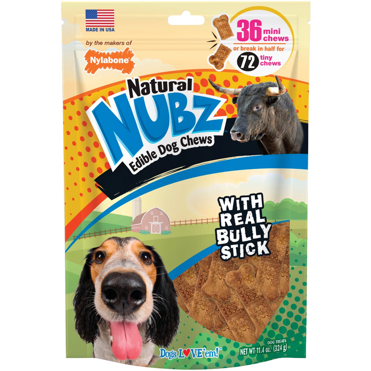 Nylabone Natural Nubz Bully Stick Grain Free Dog Treat Chew (36-Pack)