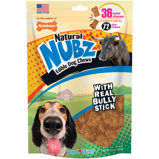 Nylabone Natural Nubz Bully Stick Grain Free Dog Treat Chew (36-Pack)
