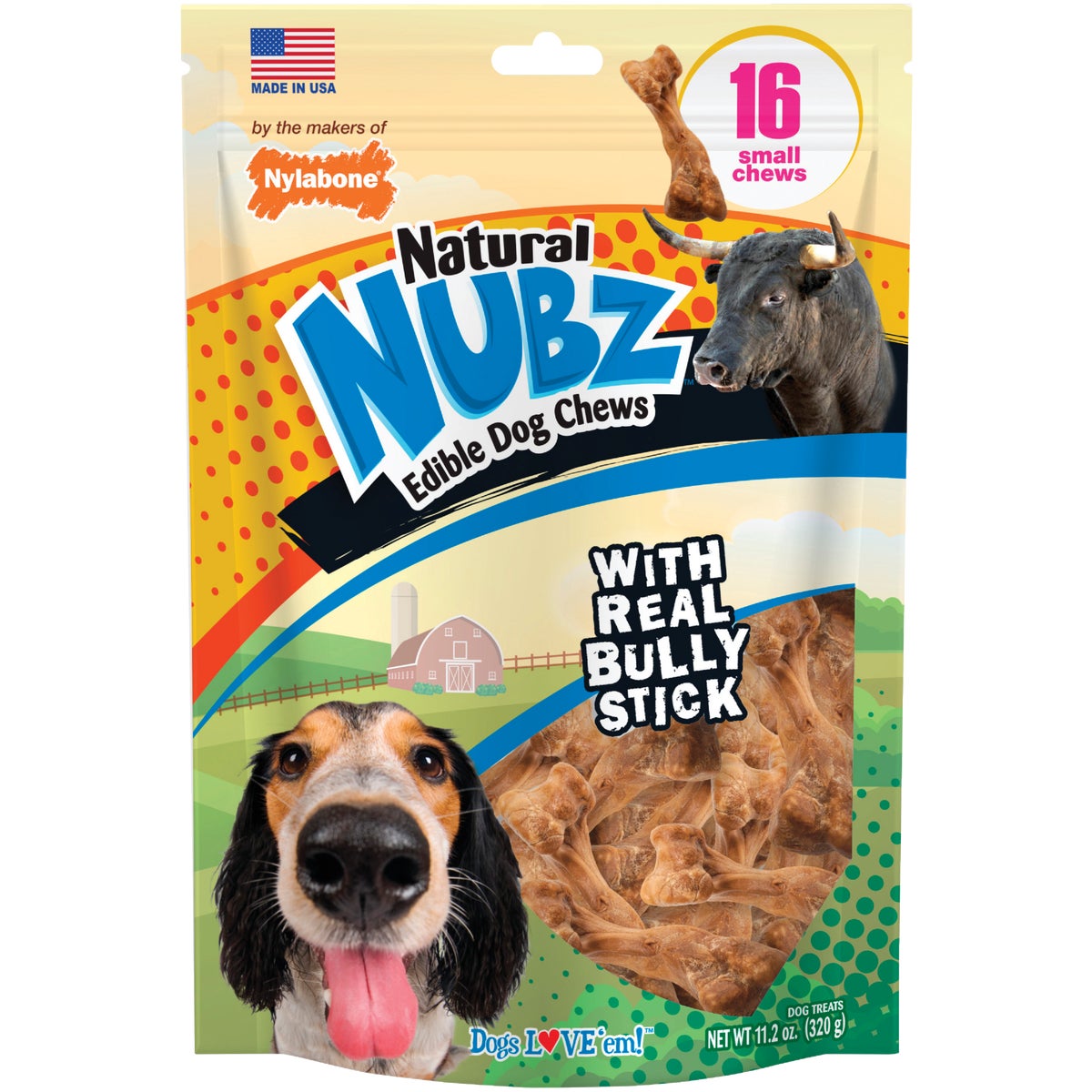 Nylabone Natural Nubz Bully Stick Grain Free Dog Treat Chew (16-Pack)